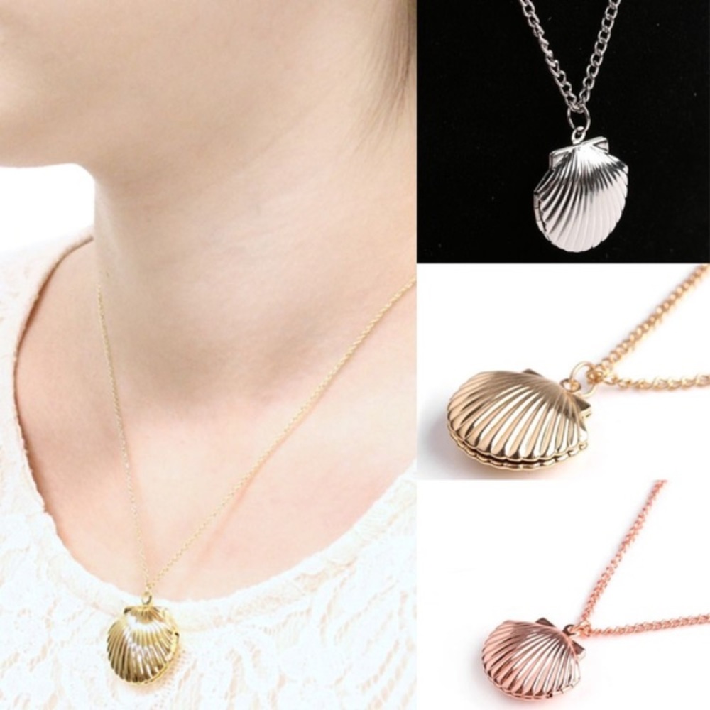 π Awesome Metallic Sea Shell Photo Locket Available In Gold Rose Gold Or Silver - Picture 1 of 8